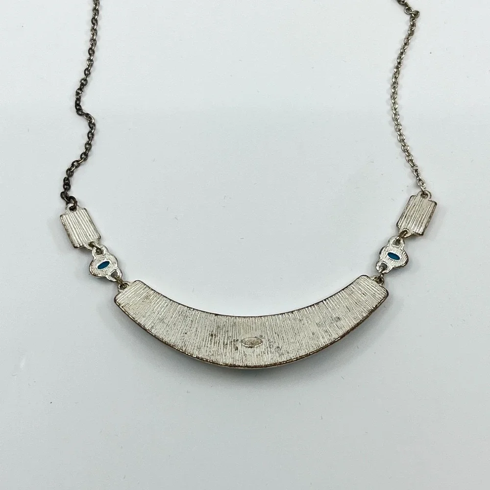 Vintage‎ Silver Tone Turquoise Color Cabochon Statement Bib Necklace Retro Boho